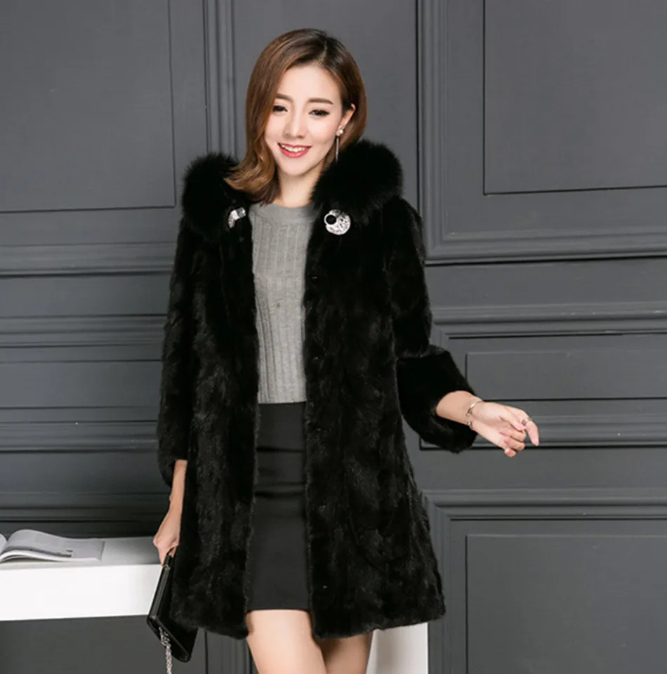 Натуральное Норковое меховое Женское пальто с капюшоном зимняя женская Норковая Меховая куртка