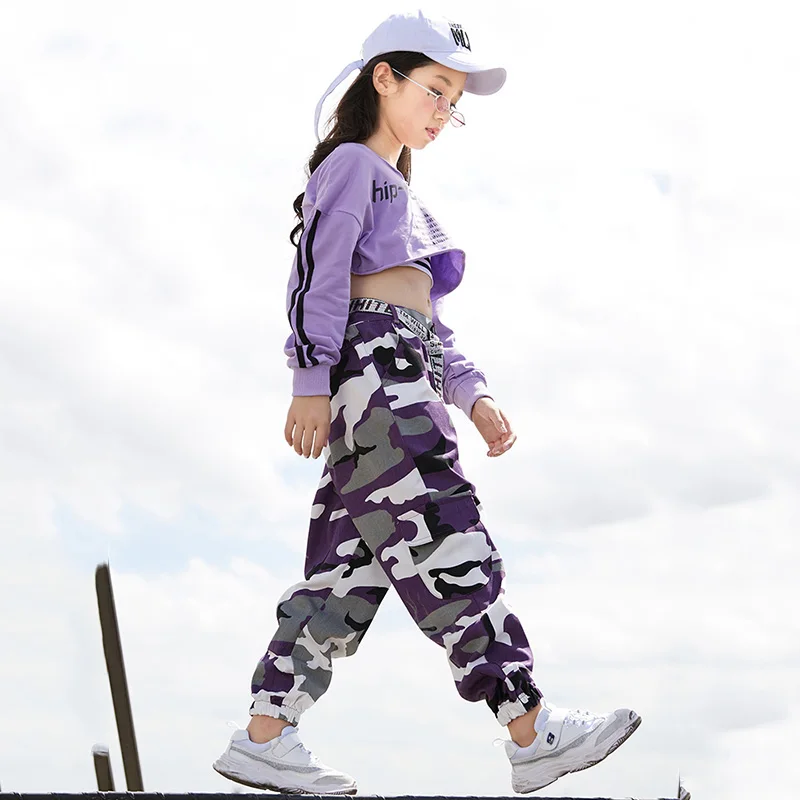 Girls Jazz Street Dance Children Hip Hop Clothes Costume Kids Leopard Pants Set Ballroom Dancewear Stage Rave Clothing DN2616