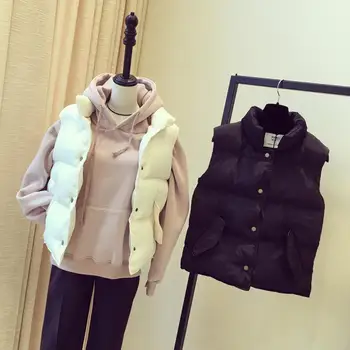 

Solid color cotton vest women's autumn and winter stand collar buttons thick warm short vest