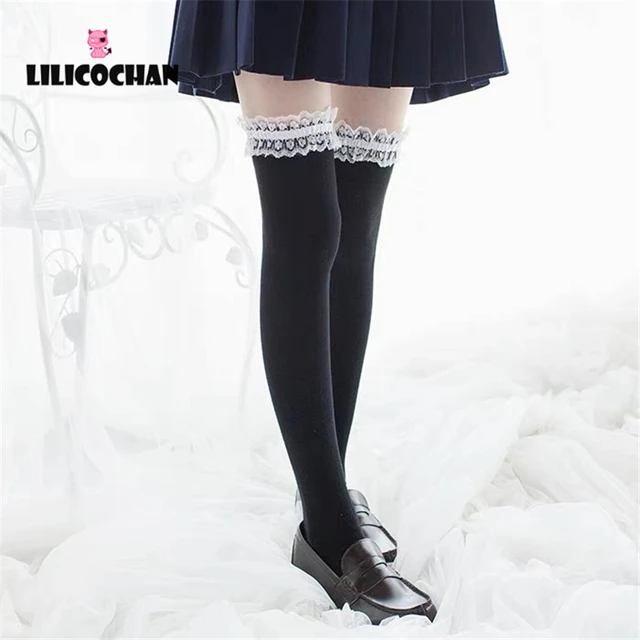 Lolita Stocking Womens Anime Cosplay Maid Girls Lace Top Thigh High Over Knee Leg Warmer Leggings Sexy Cotton Socks Kawaii Style 12