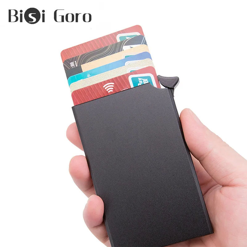 BISI GORO RFID Противоугонный кредитный держатель для карт тонкий чехол для ID карты унисекс всплывающий твердый металлический бизнес мини-Банк ID держатель для карт s