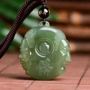

Real Hand-Carved Green Hetian qing yu Pendant green yu gift necklace women men hollow yu jewelry with certificate