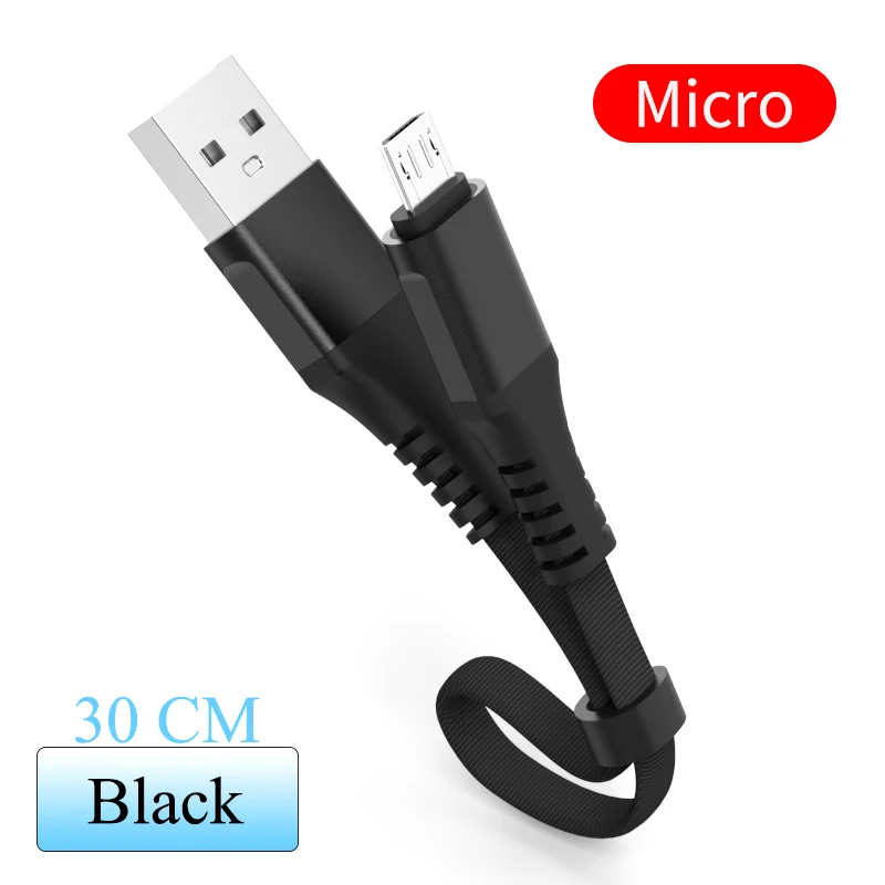 For Android Black 30 см короткий, для зарядного устройства кабель для передачи данных Micro usb type C осветительный кабель для iphone 6 huawei honor 9X Быстрая зарядка power Bank Кабели для телефонов - Цвет: For Android Black