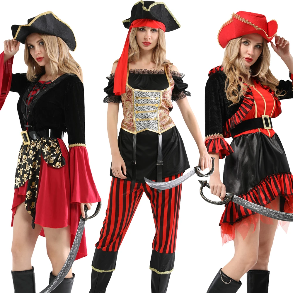 Праздник Hallween Сексуальный Женский пиратский костюм для косплея Необычные Вечерние платья реквизит для карнавала высокого качества пират с шляпой головной убор