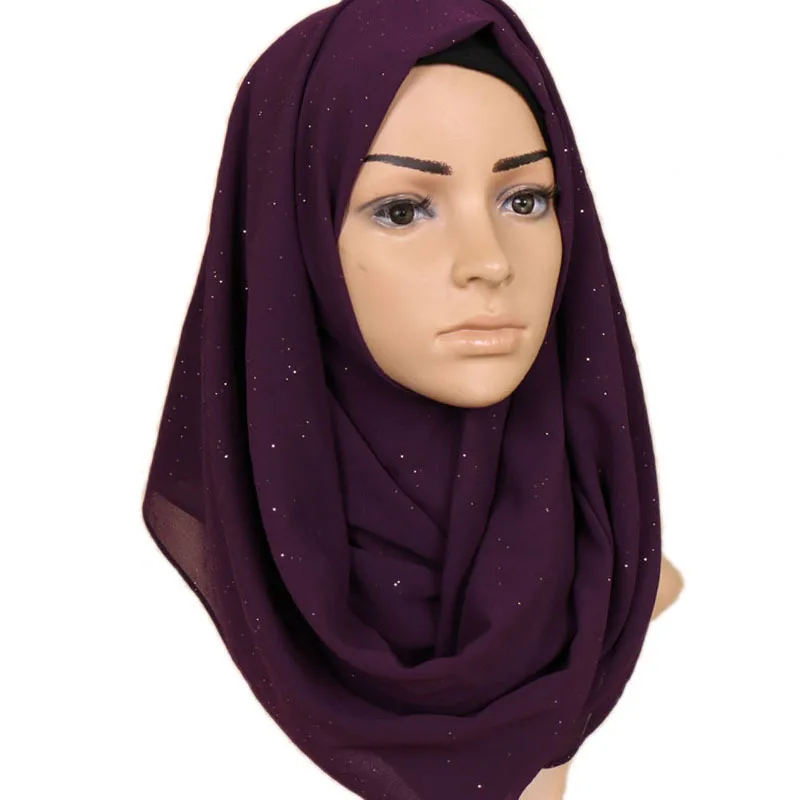 

Women Gold Glitters Shimmer Bubble Chiffon Muslim Hijab Scarf Shawl Head Wrap Plain Colours Lic Female Scarves Bandana