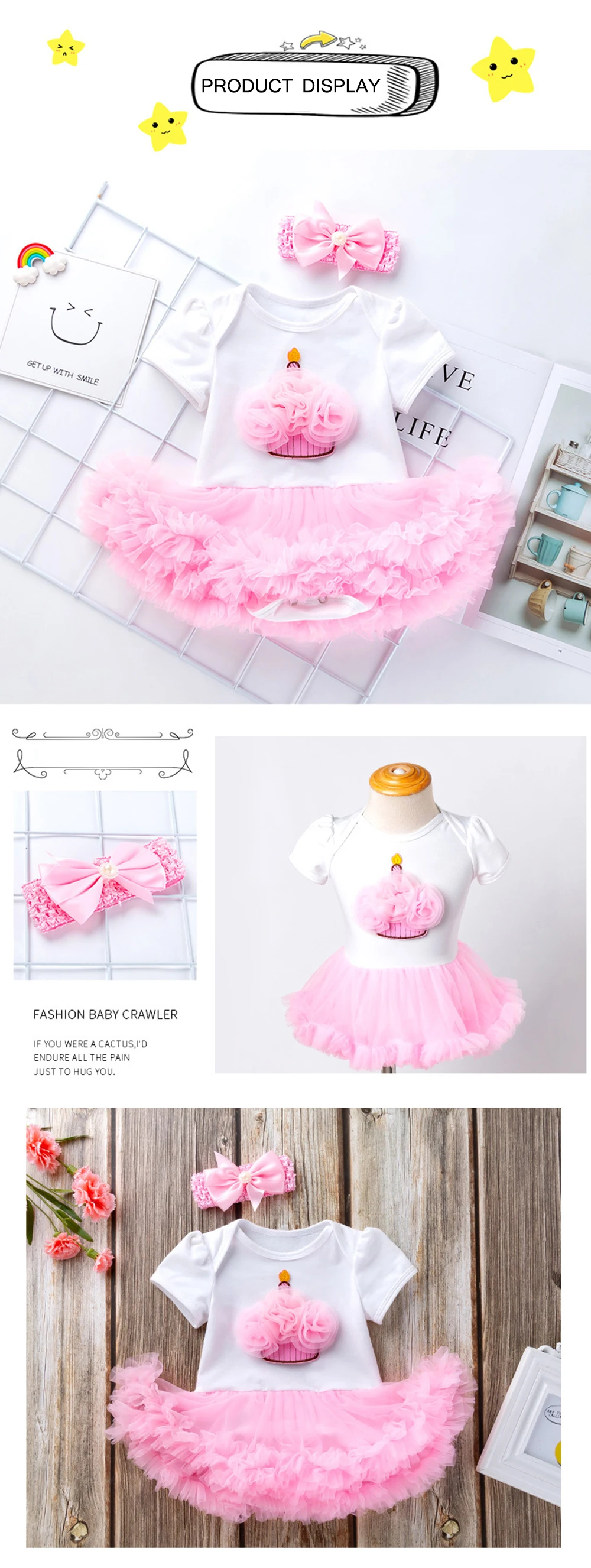 Infant Girl Rompers Dress Baby Girls Birthday Clothes Sets Outfits 2pcs Newborn Cotton Tutu Jumpsuit Party Clothes