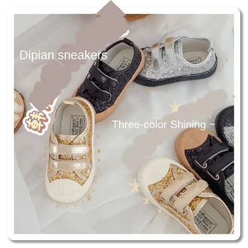 

New 3 color Shiny baby canvas Shoes Korean Version kids boys and girls Anti-Collision Shoes Soft Children's Shoes Velcro Slip