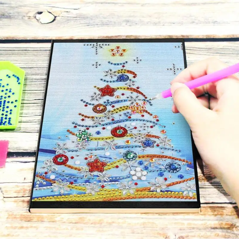 

DIY Christmas Elk Santa Claus Shaped Diamond Painting Notebook 60 Pages A4 Notebook Diary Book Diamond Embroidery Christmas Gift