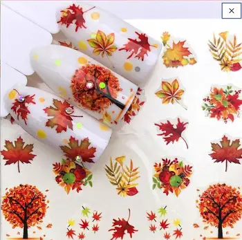 

12pcs /Lot nail decals Floral water transfer Autumn Nail Decals - Maple leaves Nail Stickers - BN/A/F Nail Water 3 d nail slider
