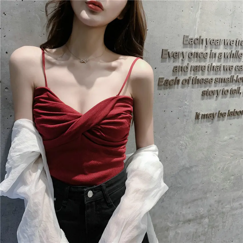 

Casual Wrap Cross Tank Tops Women Slim Bodycon Ladies Camis Sleeveless Sexy Solid Basics Vest Crop Top Party Club Clothing 2019