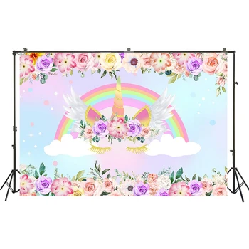 

HUAYI Photography Backdrop Studio Background Baby Birthday Party Photo Booth Unicorn Flowers 3 Kinds Materials W-3642