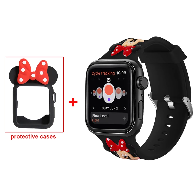 

Silicone Sport Loop band+Case For Apple Watch serie 3/2/1 38/42mm Replacement Strap cute cartoon Bracelet For iwatch 5/4 40/44mm