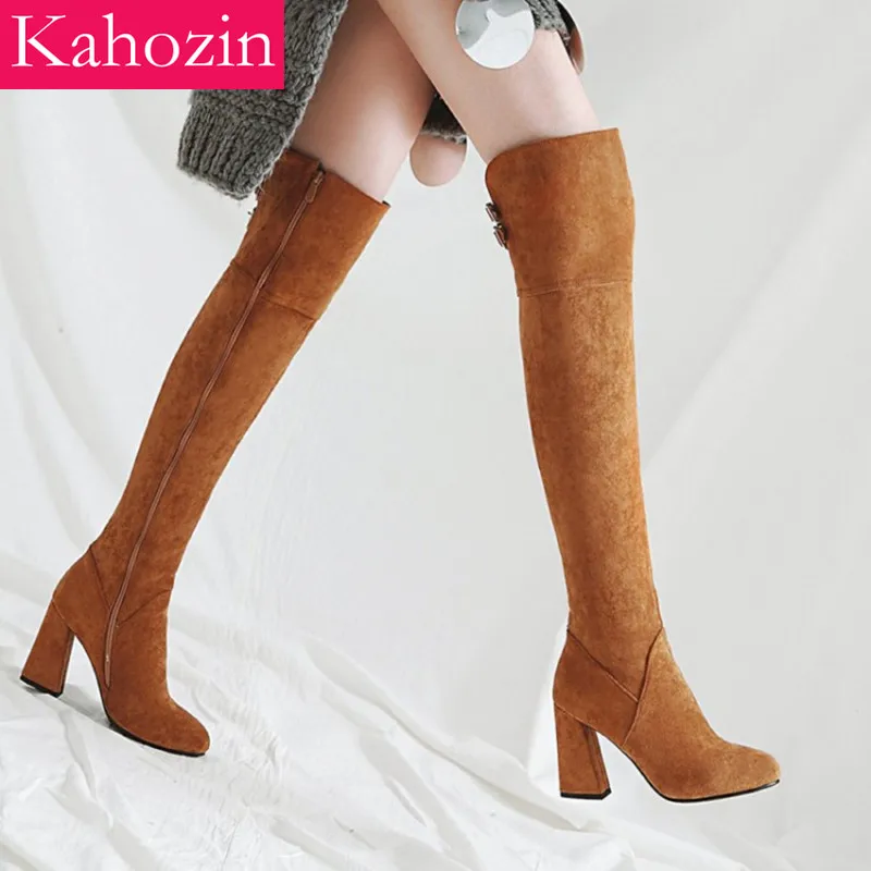 

modis Over the Knee Boots women shoes soft bottom high quality suede 8.5CM high heel women's shoes pointed boots buty damskie