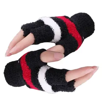 

Women USB Heating Warm Winter Half Finger Gloves Stripes Faux Wool Hand Warmer