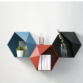 

#K20 Nordic Living Room Wall-mounted Geometric Punch-free Wall Decoration Bathroom Shelf Living Room Decoration Storage Rack