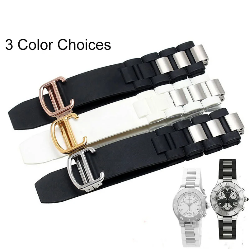 

High quality silicone strap with black and white convex 20 * 10 mm for cartier sports waterproof strap