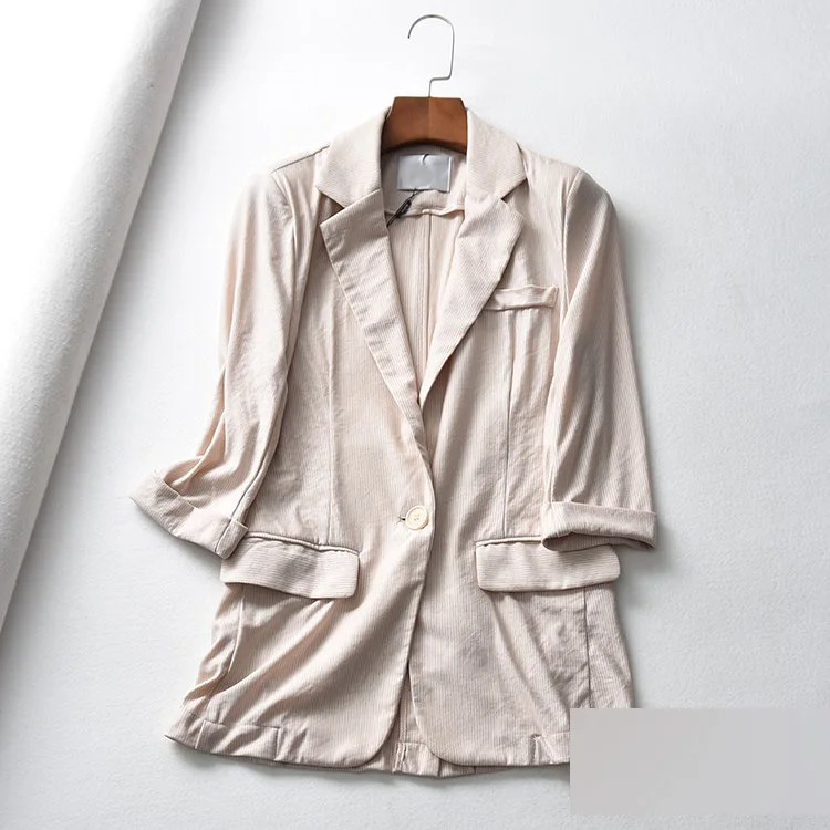 

Fr93 2019 Summer New Style Versitile Fashion Elegant Suit Thin Three-quarter-length Sleeve Cropped Jacket Women's