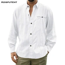 Abidputent мужские свободные облегающие кубинские лагеря Guayabera льняные повседневные пляжные рубашки на пуговицах M-3XL свободные однотонные рубашки с длинным рукавом