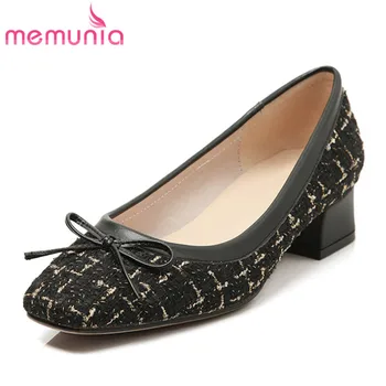 

MEMUNIA 2020 Newest top quality spring summer women pumps bowknot fashion square heels party wedding shoes ladies single shoes