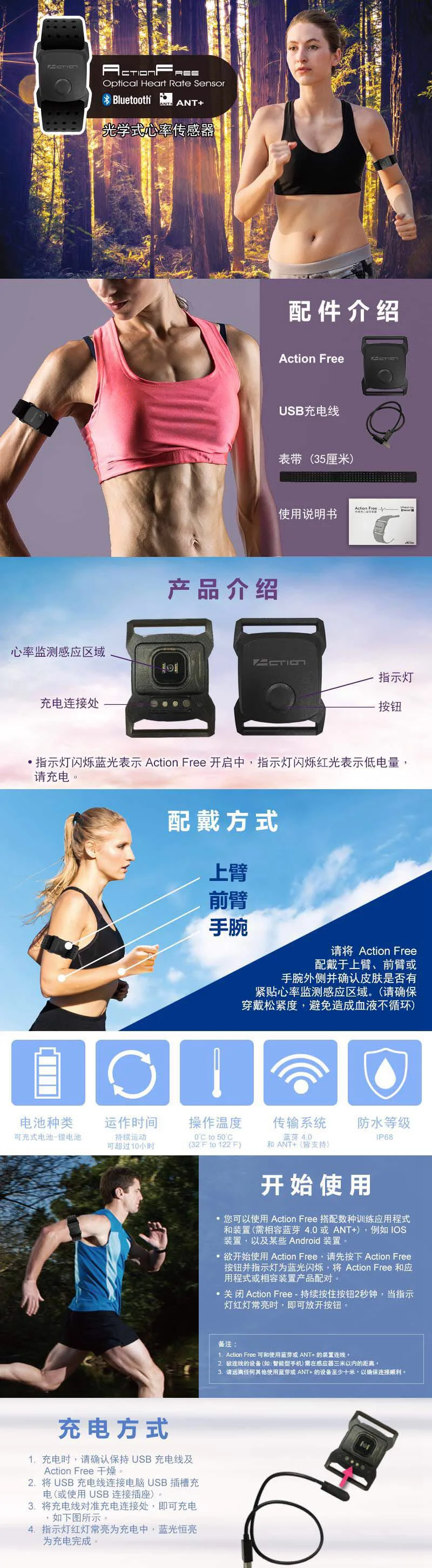 Bluetooth пульсометр ANT+ пульсометр, оптоэлектронный пульсометр, двойной режим, пульсометр, нарукавник, фитнес Ru