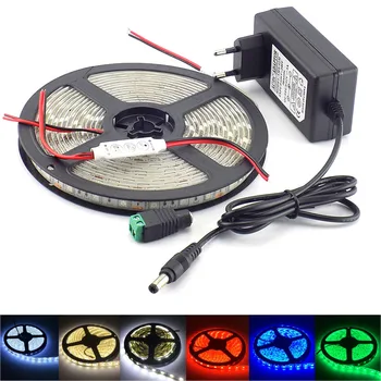 

DC12V 5050 LED Strip Light Strips 5M ledstrip DC 12V 3A power adapter + mini 3 key controller Set 60LED white Tape for TV home