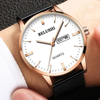 

Relogio Masculino Simple Stainless Steel Mesh Men's Quartz Watches Male 43mm Dial Fashion Auto Date Clock Wristwatch