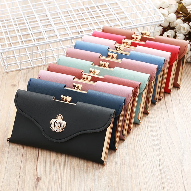 Fashion Women's Long Wallet PU Leather Crystal Diamond Crown Coin Purse  Flip Hasp Female Retro Clutch Photo Credit Card Holder - AliExpress