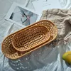 S/L Wicker Rattan Storage Tray Hand-Woven Tea Dessert Plate Round Food Fruit Bread Breakfast Serving Tray for Home Dinner Party 5