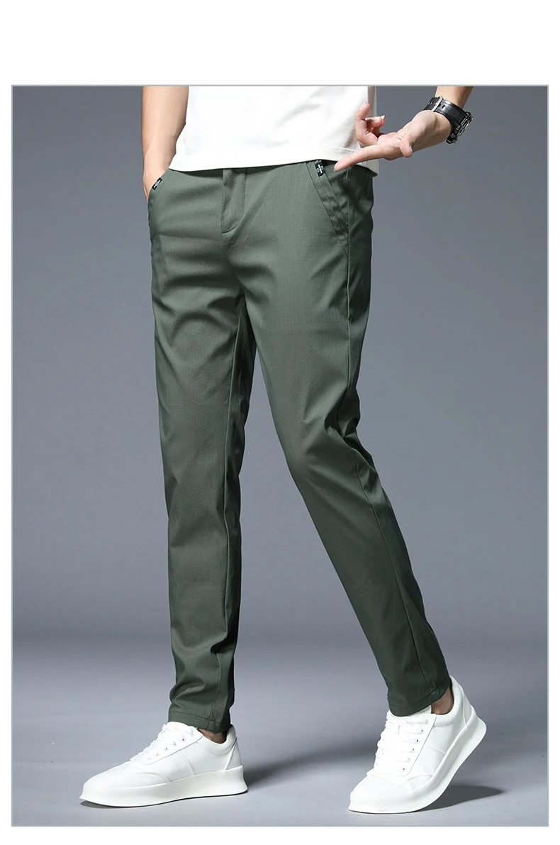 2022 Summer Men's Thin Cotton Casual Pants Korean Casual Slim Fit Pant For Men Fashion Black Gray ArmyGreen Trousers Male 28-38 khaki pants outfit