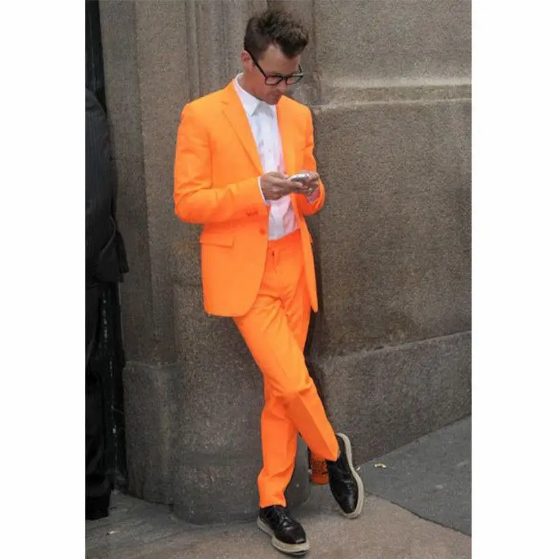 

Fashion Bringht Orange Color Men Suit Slim Fit Men Suits One Button Casual Workoffice Blazer Evening Party Tuxedos Jacket+Pants