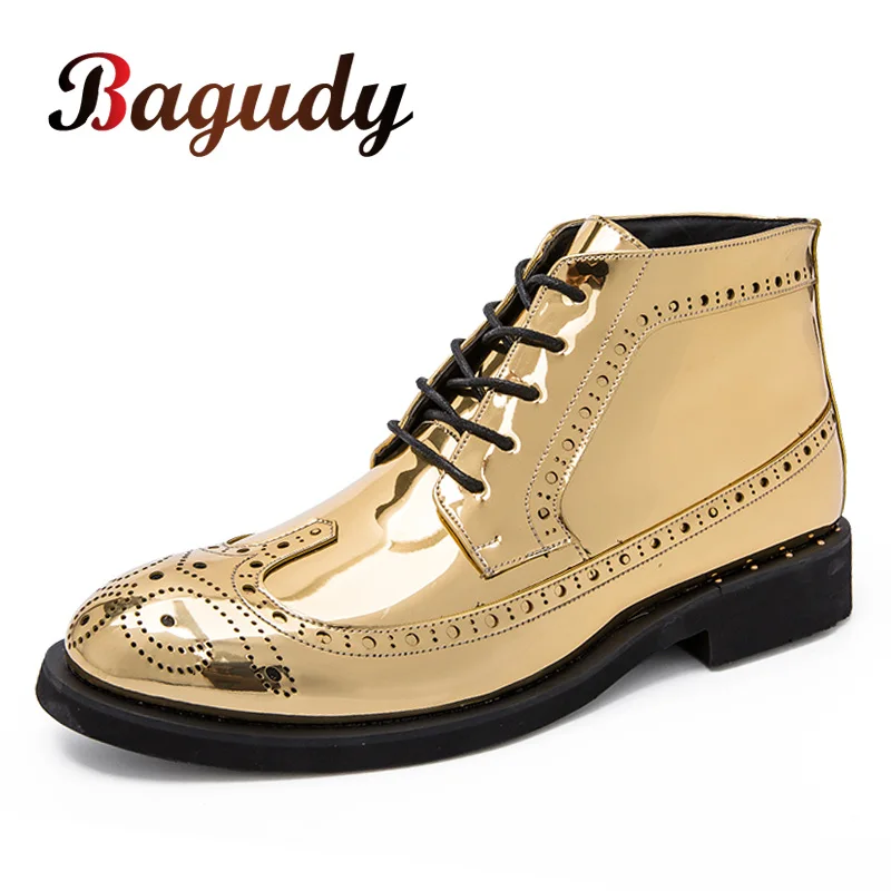 Male Shoes Ankle-Boots Dress Gold Size-46 Italian Brand Wedding Comfortable Men