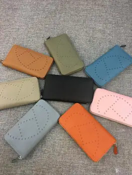 

free shipping 2020 the new style fashion and classic genuine cow leather women long money clips 8 color 20cm