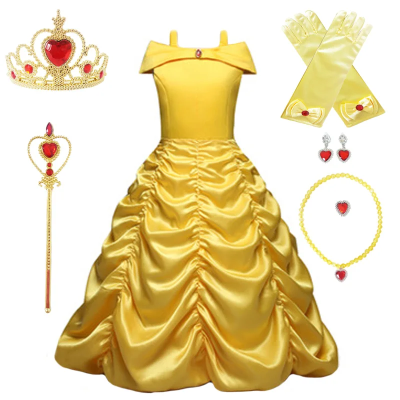 Нарядный костюм принцессы «Красавица и Чудовище» для девочек; детское бальное платье для рождественской вечеринки; детское платье для дня рождения