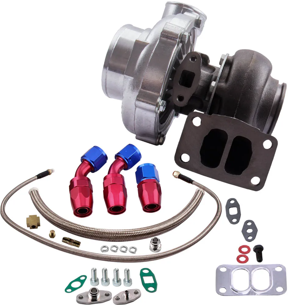 

Universal T70 Turbo Kit Turbine A/R .70 for all 1.8L-3.0L Engine + Oil Drain Return + Oil Feed Line Kit Turbocharger