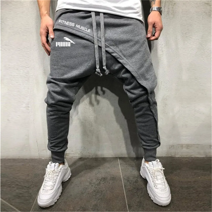 

Men Pencil Pants Men Asymetric Layered Jogger Pants Hip Hop Trousers Casual Drawstring Close Bottom Brand Sweatpants