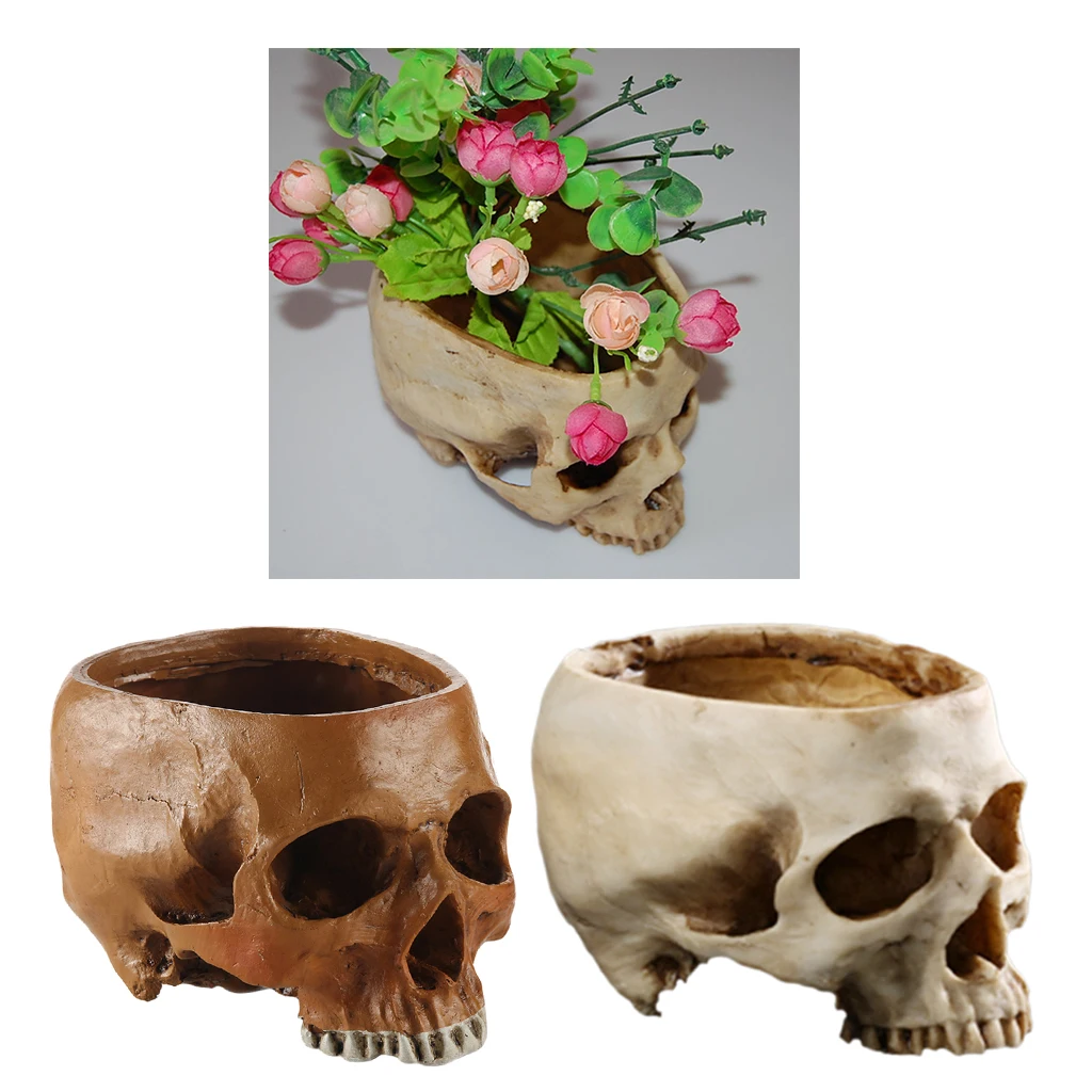 2x Human Skull Design Flower Pot Planter Container Replica Home Bar Decor
