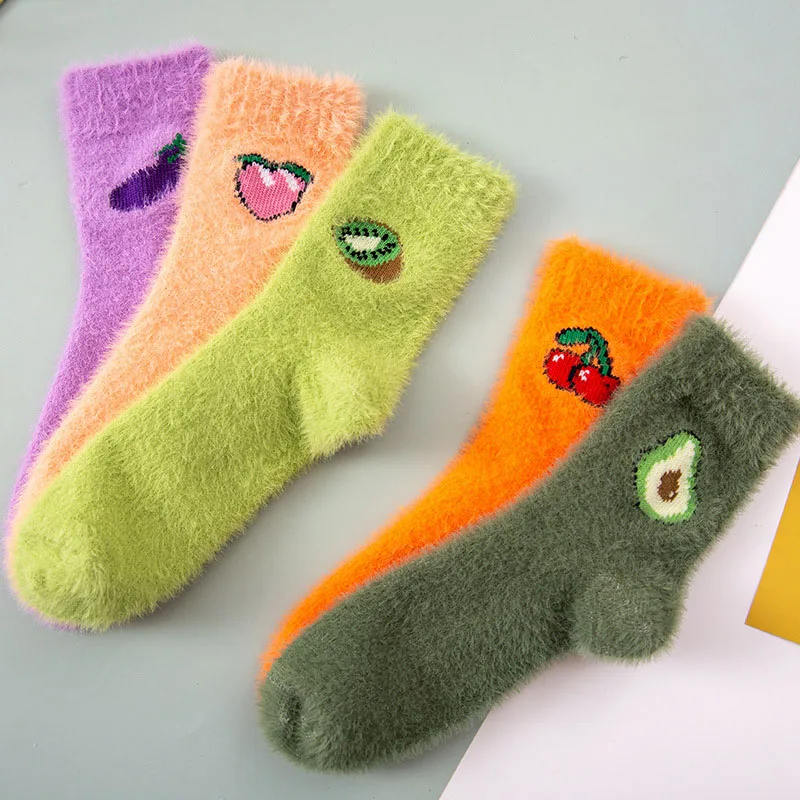 

New Women Socks Girls Home Floor Bedroom Sox Sleep Socks Thicken Warm Cute Fruit Velvet Socks Winter Harajuku