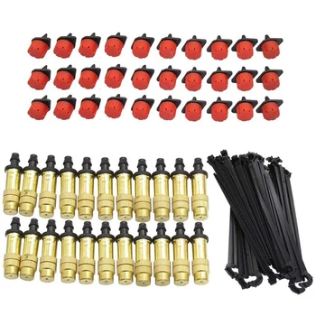 

30PCS Brass Misting Nozzle Adjustable 30PCS 8-Hole Red Dripper Emitter 30PCS 4/7MM Fixed Stand Support For 4/7mm Hose