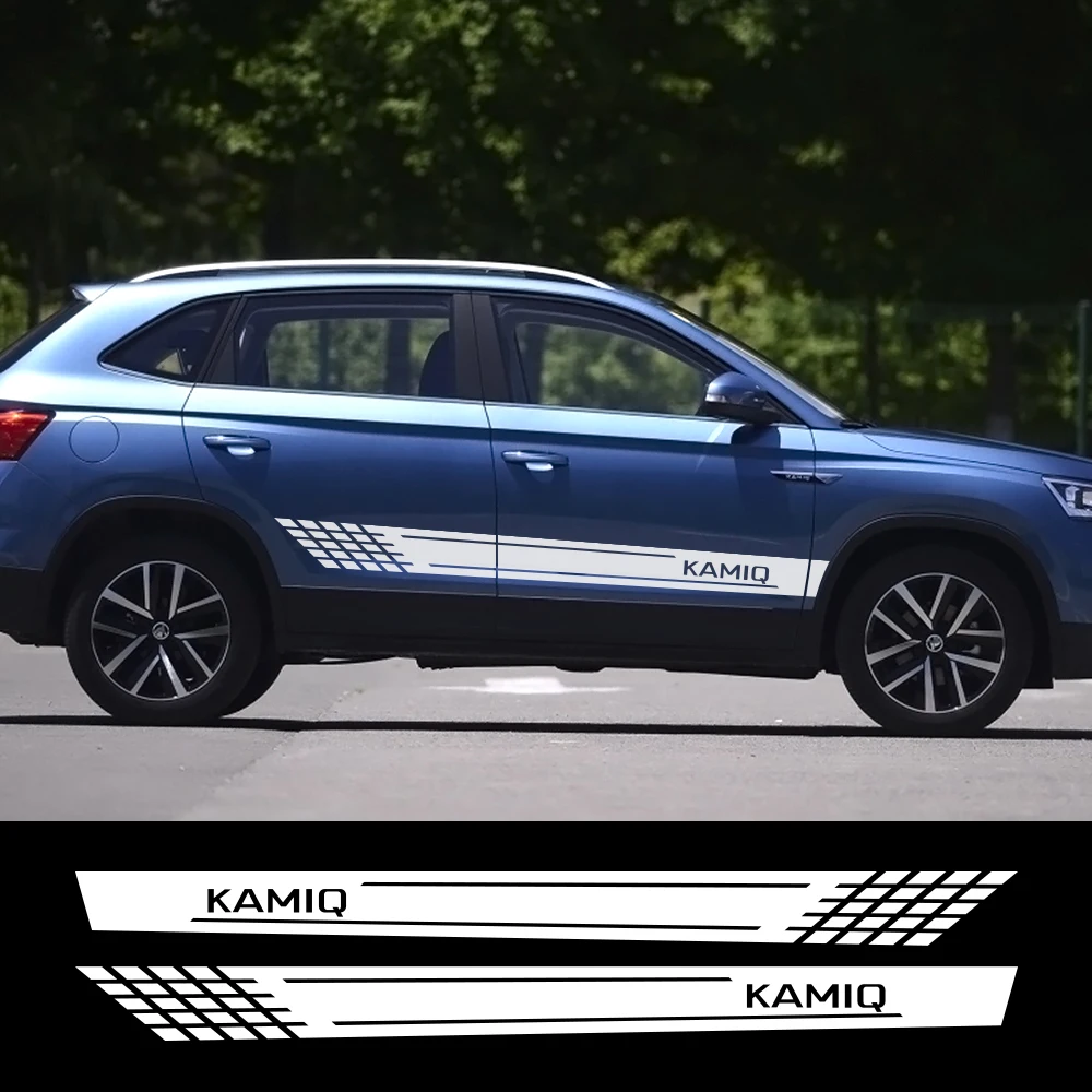 2 шт. для Skoda Fabia Kodiaq Kamiq Karoq автомобильные длинные боковые юбки спортивные наклейки Авто украшения DIY виниловая пленка наклейки аксессуары для автомобиля