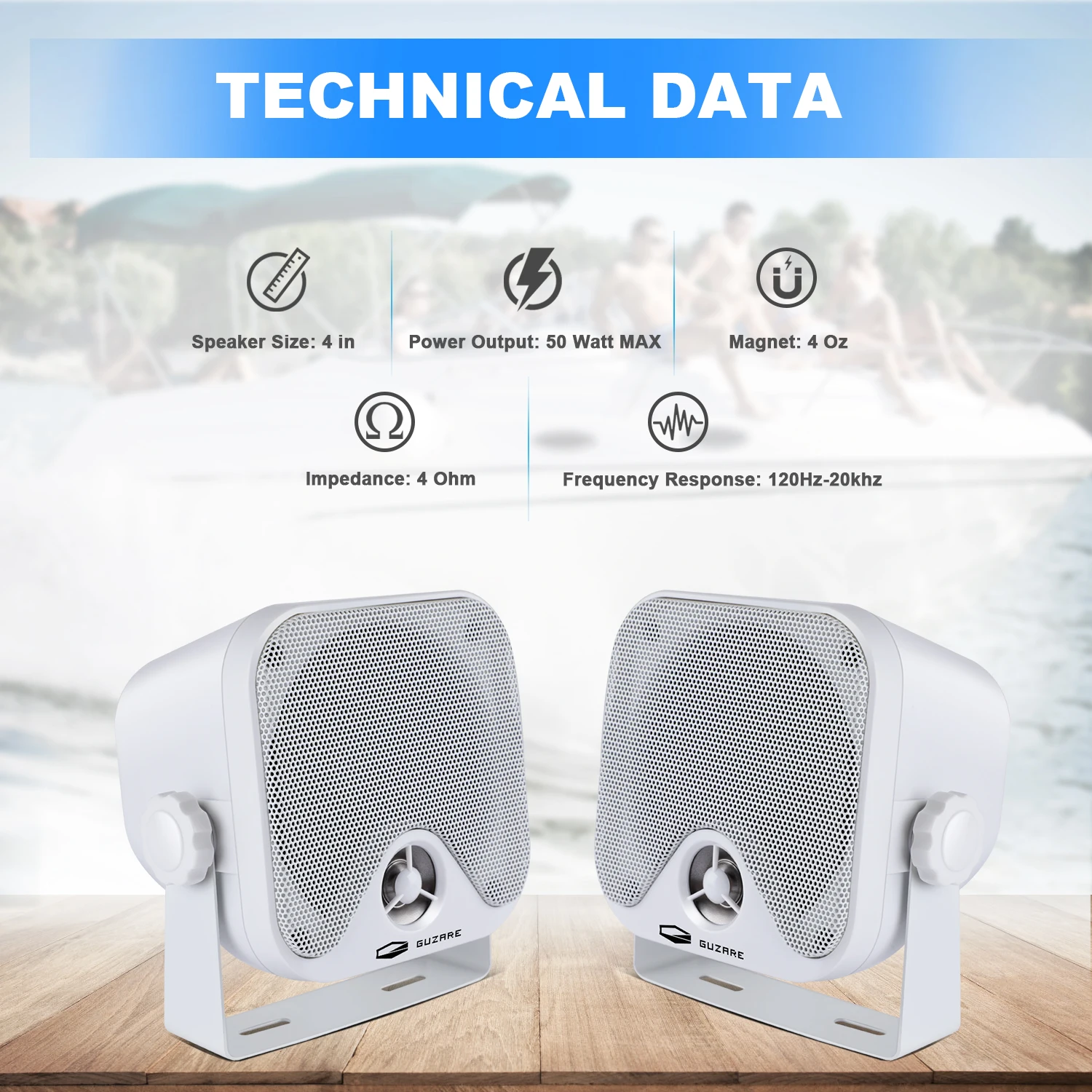 100W 4" Waterproof Marine Box Heavy Duty Speaker Outdoor Marine Speaker Surface Mounted For Boat Yacht Golf Cart Tractor Truck