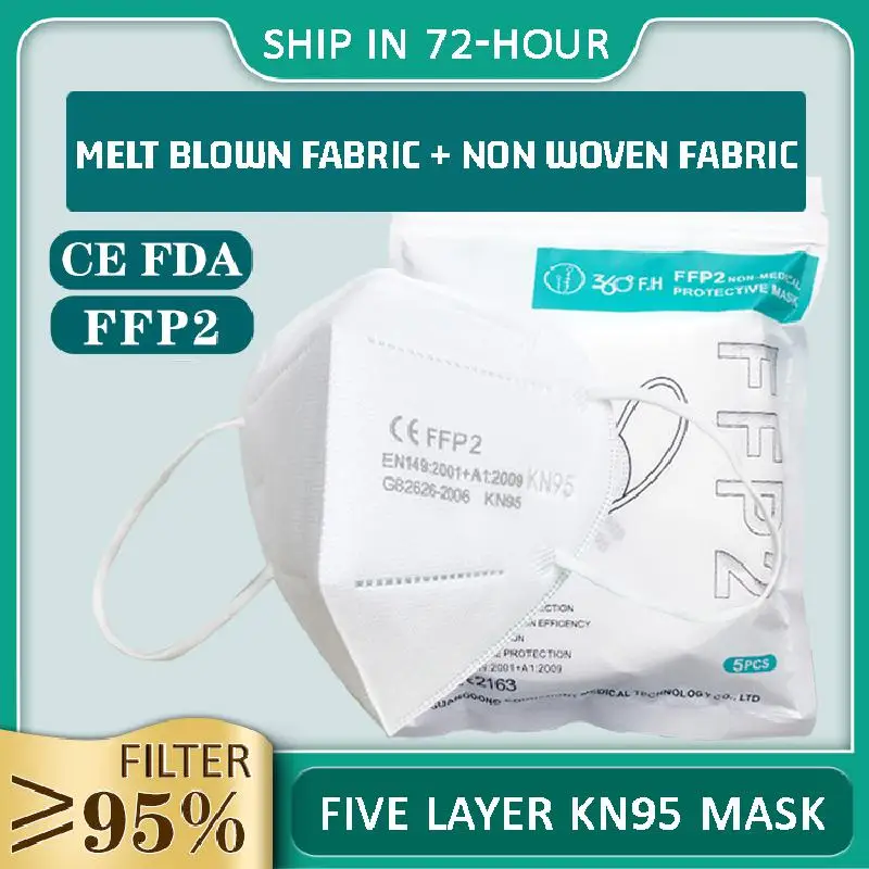 5/10/20/50pcs FFp2 Face Mask Disposable Five-layer Dustproof And Breathable Hanging Ear Adult CE mascarillas | Красота и здоровье