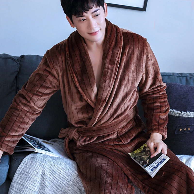 Coral Fleece Male Robe Autumn Winter Flannel Warm Sleepwear Men Thicken Bathrobe Lounge Nightgown Oversized Leisure Home Clothes jockey pajama pants