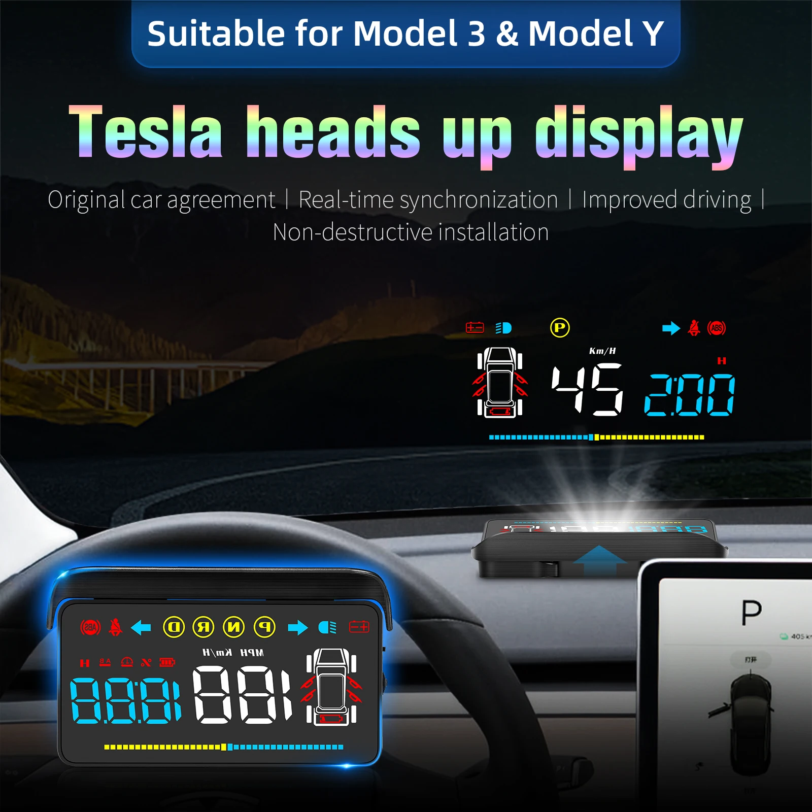 Проекционный дисплей Tesla Model 3 Y с неразрушающей установкой автомобильного