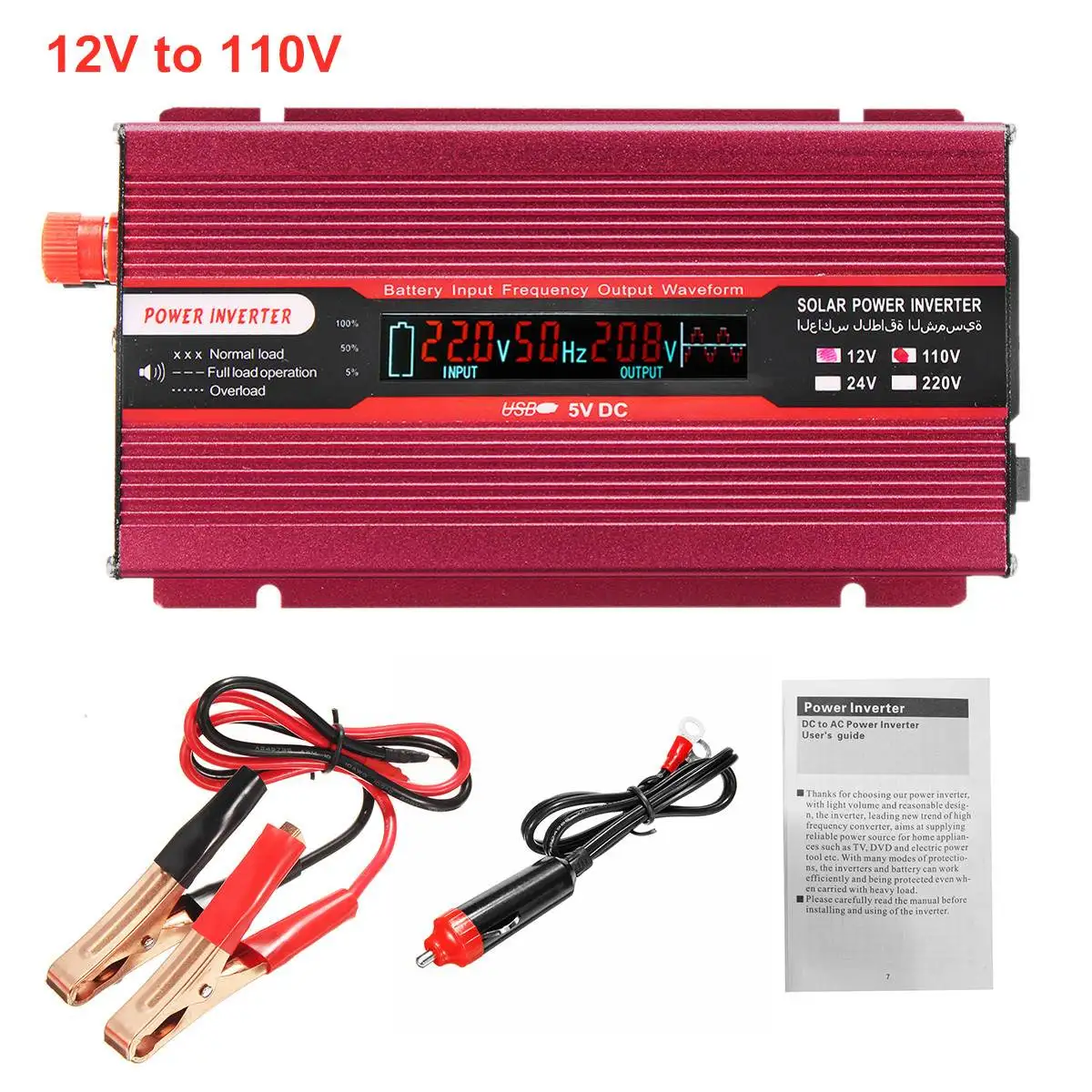 12V 110V Автомобильный инвертор 2000 Вт DC 12 В/24 В в AC 220 В/110 В трансформатор напряжения модифицированный синусоидальный инвертор солнечной энергии модифицированный ЖК-дисплей - Цвет: 12V 110V