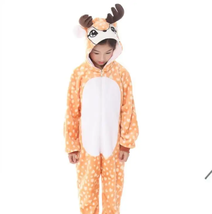 Зимние пижамы кигуруми для мальчиков и девочек; комбинезон с единорогом и аниме-животными; детская одежда для сна; фланелевый теплый комбинезон; детские пижамы - Цвет: Коричневый