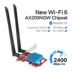 Carte réseau sans fil Intel AX200 PCIe, adaptateur double bande, wi fi 6 PCI Express, Bluetooth 3000, 5.1 GHz/5GHz, 802.11ac/ax, 2.4 mb/s 