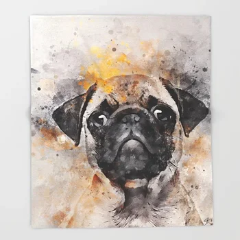 

Dog Animal Cartoon Throw Blanket Cute Kids Design Pug Puppy Using Watercolor Blankets for Beds Christmas Decorations for Home