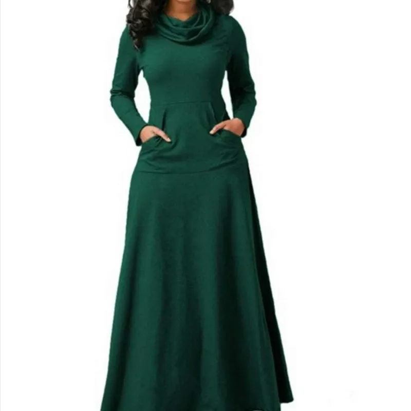 Knitted Sweater Dress Women A Line Floor Length Maxi Long Sleeve