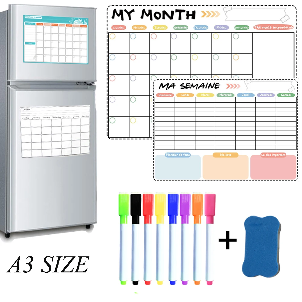 Magnetic Monthly Weekly Planner Calendar Table Dry Erase Calendar Whiteboard Schedules Fridge Sticker Message Board 420x300mm