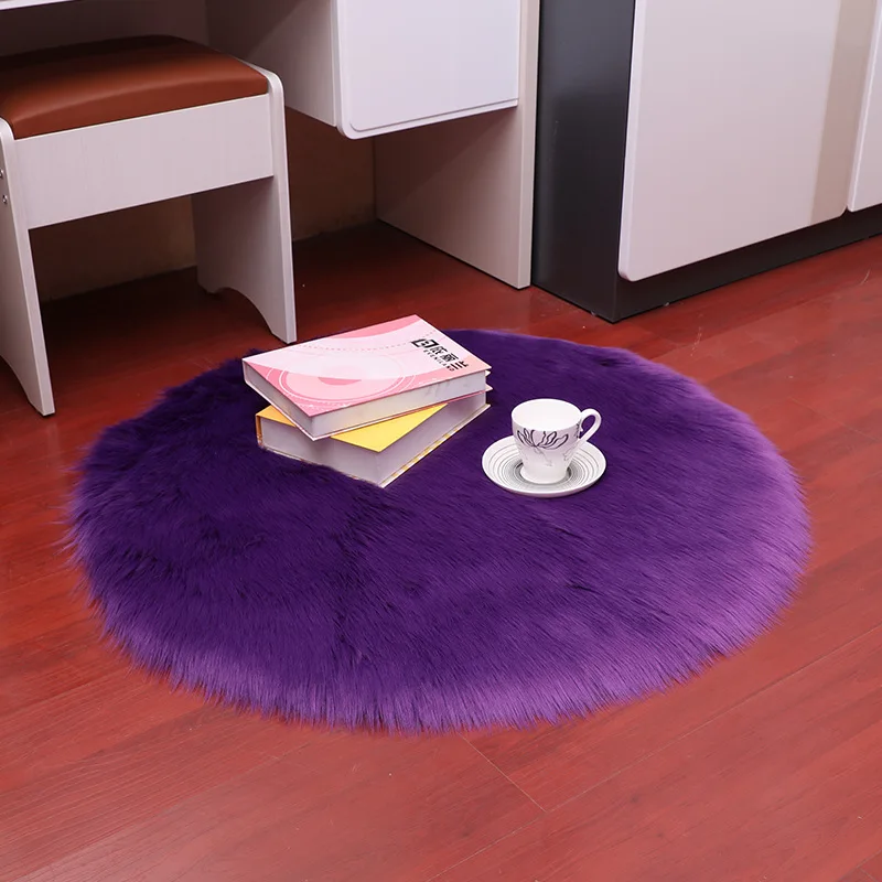 Round Imitation Sheepskin Rug Bedroom Mat Plush Carpet Area Rugs Sofa Office Cushion Bath Room Fluffy Mats Hairy Fur Rugs 1piece